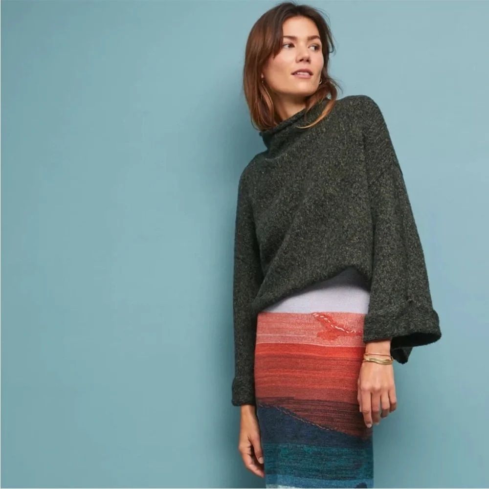 Anthropologie | Moth alpaca blend mock neck bell sleeve soft knit green sweater
